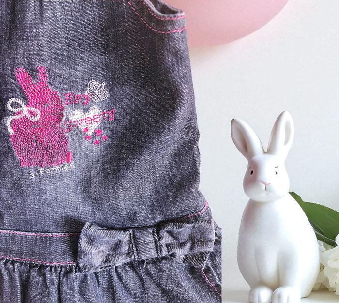 3 POMMES - ENSEMBLE 2P BÉBÉ FILLE BRODERIES LAPIN & COEURS, VOLANTS & NOEUD 12M - photo numéro 7