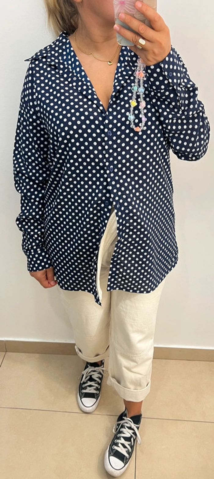 Chemise Bleue Marine À Pois Blanc Taille 42-44 - photo numéro 5