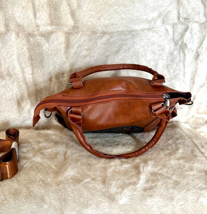 Sac bohème chic marron simili cuir éléphant gravé style ethnique voyage original neuf - photo numéro 4