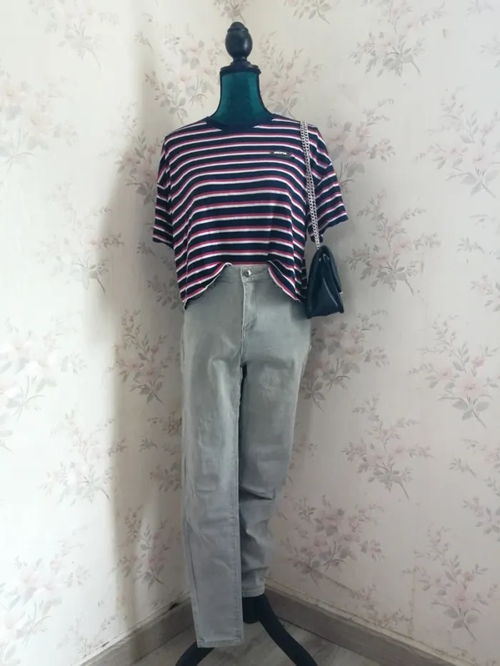 Tee-shirt crop top rayé bleu blanc rouge / jennyfer / (M) - photo numéro 2