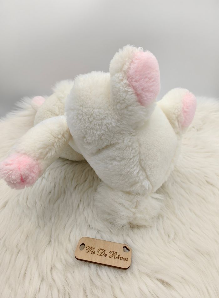 Peluche doudou lapin Blanc Rose Yeux Rouge Vintage - photo numéro 7