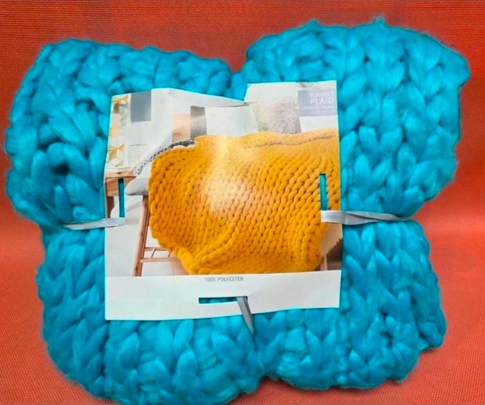 Plaid à Grosse Maille Tressée - Bleu Turquoise - Neuf