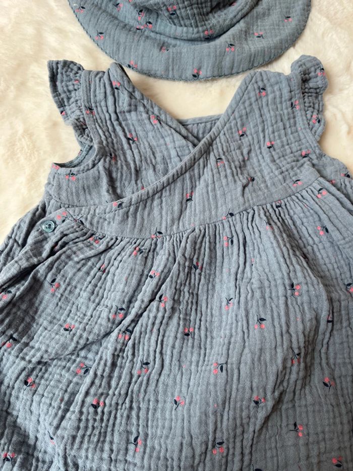 Ensemble chapeau robe gaz coton 9-12 mois bébé fille - photo numéro 2