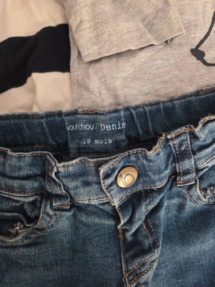 Ensemble 3 pièces bébé garçon jean 2 Tshirt manche longue marinière gris motif T18mois TBE bout'chou - photo numéro 3
