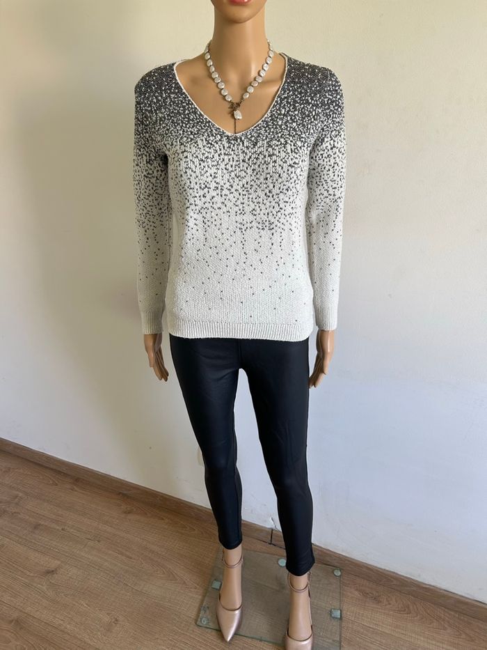 Pull blanc écru et argenté pailleté Morgan taille XS TBE - photo numéro 3