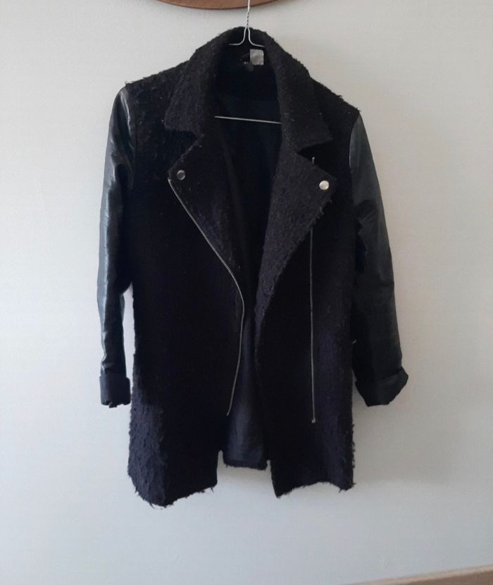 Manteau bi matière femme