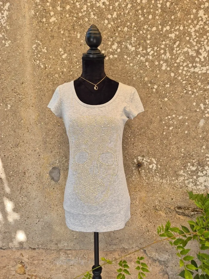 T-Shirt Tête de Mort gris coton T.36/38
