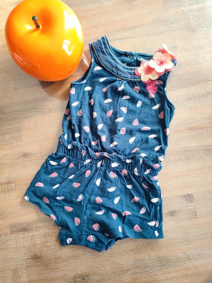 Combishort fille marine 12 mois