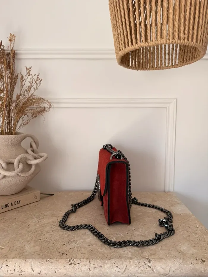 Sac chaîne bordeaux borsa bolsa bag Zak rosso main piel handbag Handtasche Bolso de mano - photo numéro 5