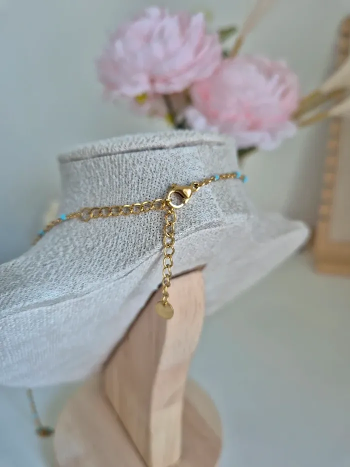 1 collier 50cm + 5 cm 🌸 en acier inoxydable perles résines bleu ciel - photo numéro 4