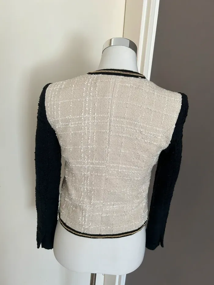 Mango, veste, blazer, beige et noir, femme, taille 38 - photo numéro 3