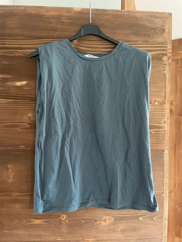 Tee shirt à épaulette promod bleu gris