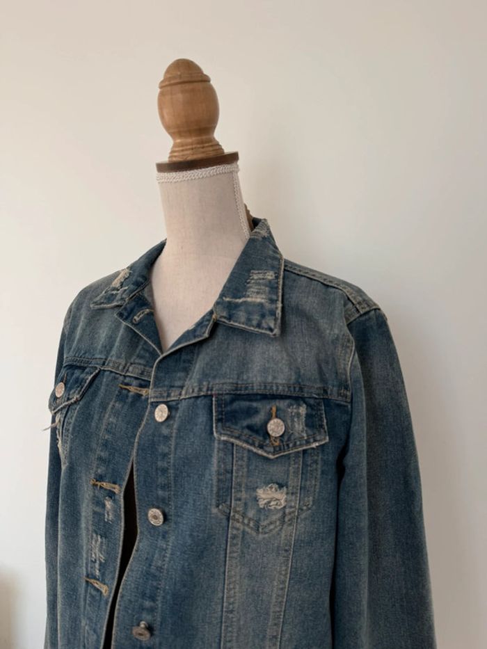 Veste jean vestido M bleu denim manches vest manteau blouson Giacca chaqueta destroy jacket jas - photo numéro 5