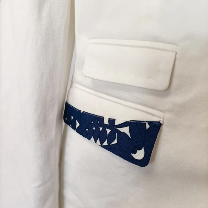 Blazer blanc chic avec doublure imprimée bleu marine – Taille 3 (M) A733 - photo numéro 7