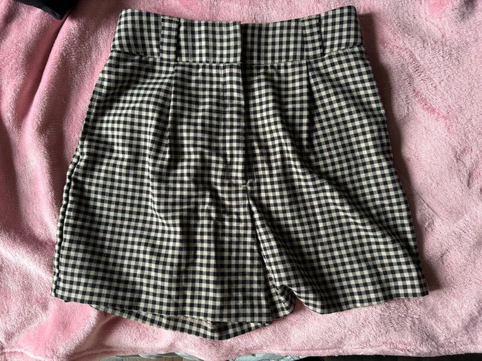 Short à carreaux taille haute marron et noir