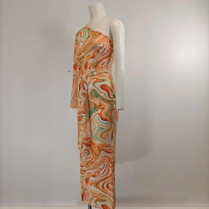 Robe longue vintage 90's - noue à la taille manches asymétriques - photo numéro 2