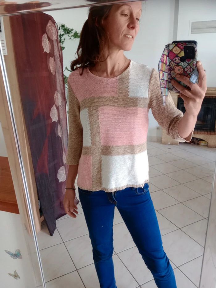 Pull femme 40  tricolore fines mailles c81 - photo numéro 2