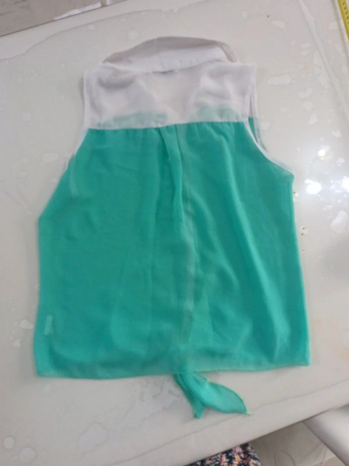 Top chemise nouée verte et blanche - photo numéro 5