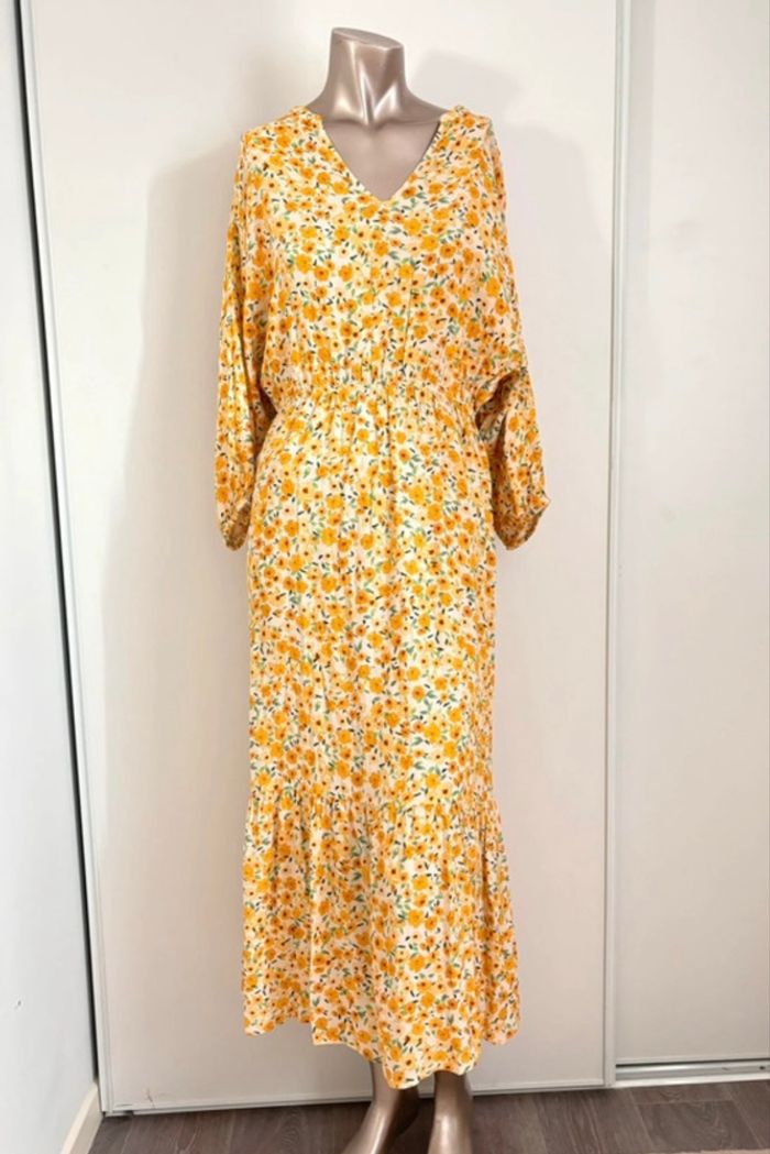 Robe longue bohème fleurie jaune & blanche taille 38 (M) Promod - photo numéro 3