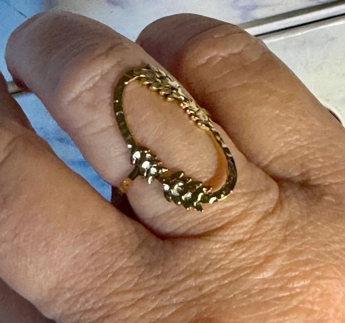 Bague ovale ouverte bordée d’épi de blé laurier réglable acier inoxydable or - photo numéro 2