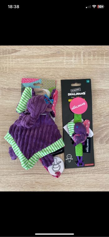 Doudou plat éléphant Deglingos  Sandykilos + attache tétine