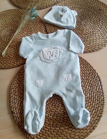 Babygro bleu en velours avec son bonnet Sergent Major taille naissance 