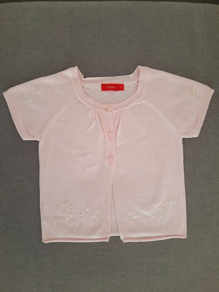 Gilet manches courtes rose clair 4 ans Tissaia avec sequins