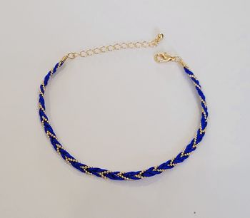 CHAINE CHEVILLE TRESSEE BLEUE DOREE ! NEUVE