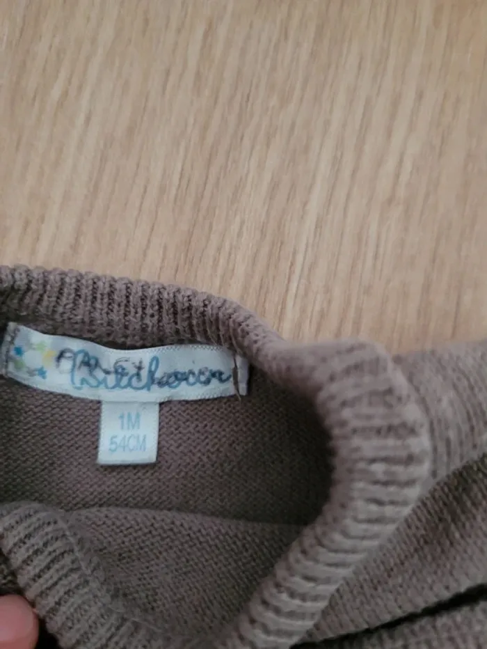 Gilet boutonné brassière taupe Kitchoun 1 mois - photo numéro 2
