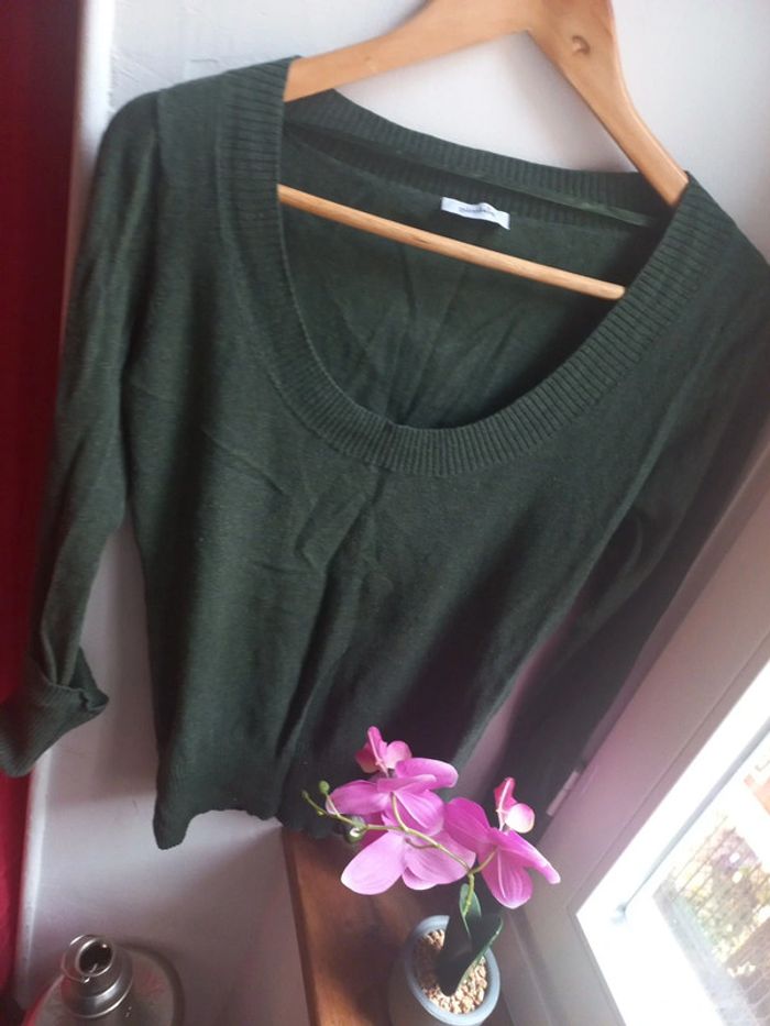 Beau pull fin cintré décolleté M, kaki - photo numéro 3