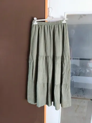 Jupe longue vert kaki gaz de coton TU 36 à 42