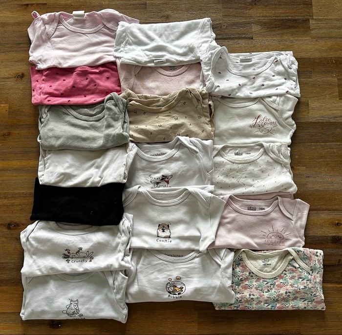 Lot de 18 bodies manches longues bébé fille 12-18 mois 81 cm