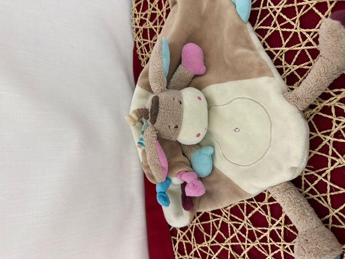 Doudou plat ane poney cheval beige rose bleu BABYSUN