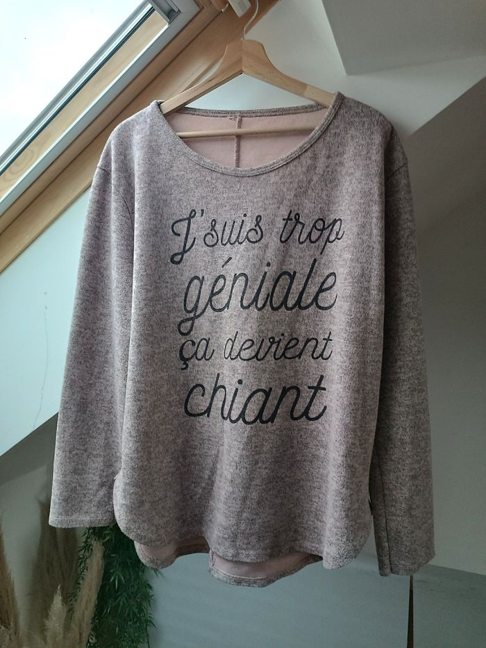 Pull rose/gris chiné taille 46