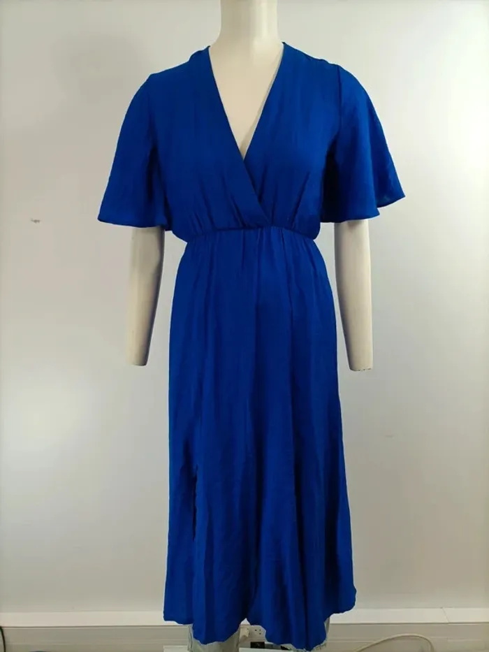 Robe cache-coeur longue bleue été - Neuve Taille unique - fentes, Fabriquée en France A279
