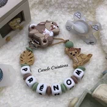 Attache tétine bambi et Panpan personnalisé en silicone 