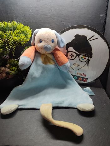 Doudou Peluche plat Chien Ours King Bear  Bleu Orange Jaune queue Triangle 3694