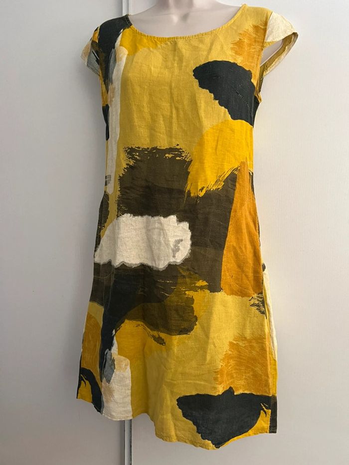 Robe été 100 % lin taille S jaune kaki - photo numéro 8
