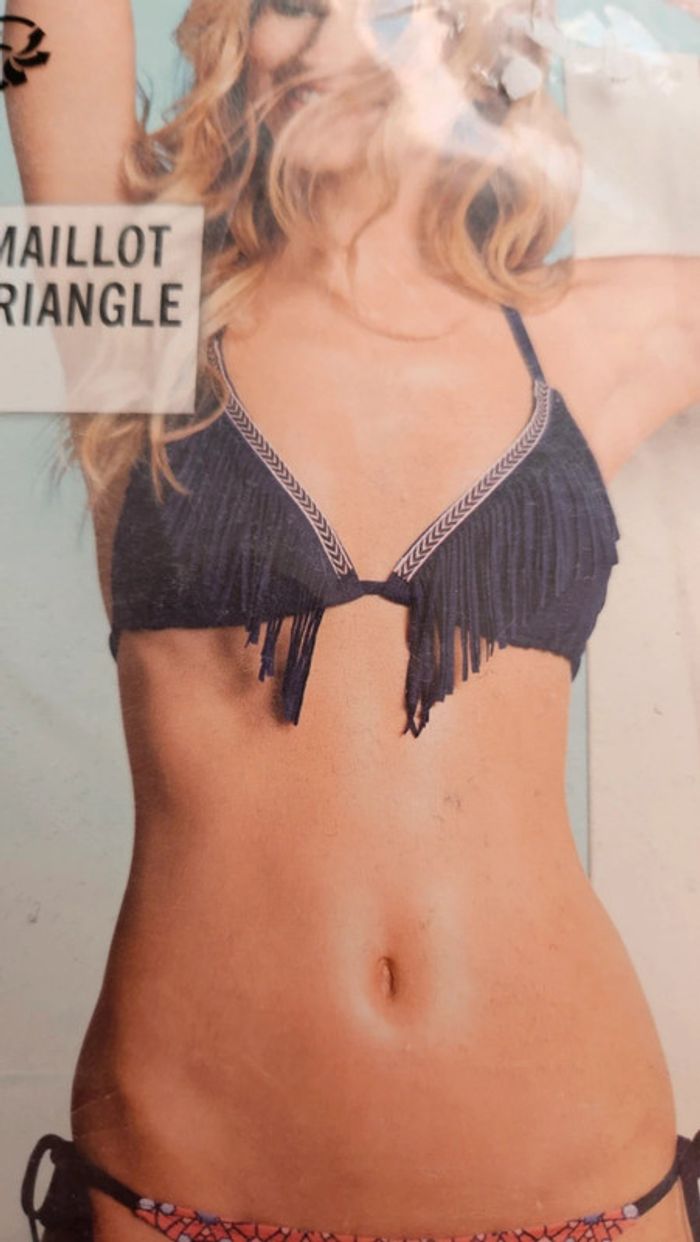 Haut de maillot triangle Esmara bleu marine avec franges- neuf T42 - photo numéro 3