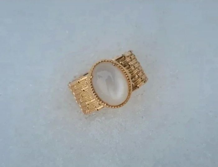 Grosse bague large mariage vintage plaqué or et pierre de lune taille 50