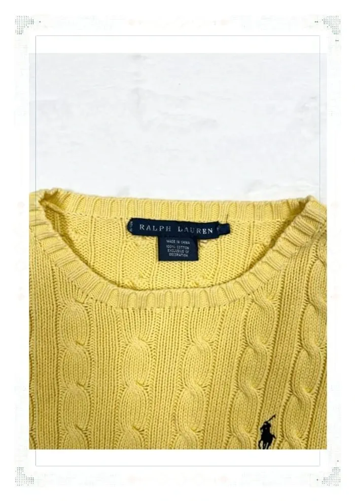 Ralph Lauren pull torsadé jaune femme taille S coton - photo numéro 7