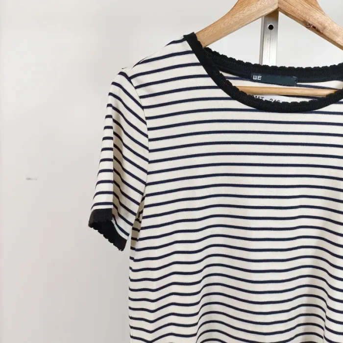 T-shirt rayé col contrasté bleu marine noir et blanc – WE – taille M A1271 - photo numéro 4
