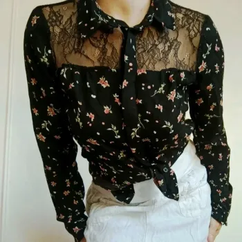 🌸chemise noir fleurie dentelle femme taille xs 34 Kiabi