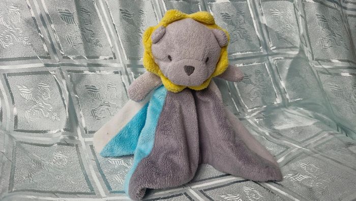 Doudou plat lion gris bleu Obaibi - photo numéro 6