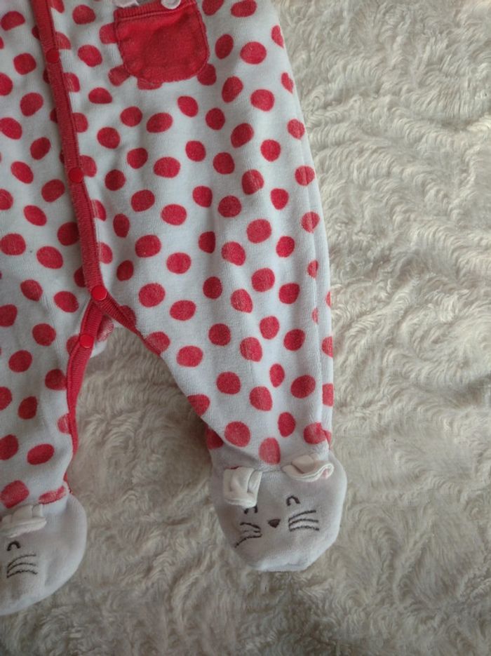 Pyjama grenouillère velours Fille 3 mois à pois et Chat Dpam - photo numéro 7