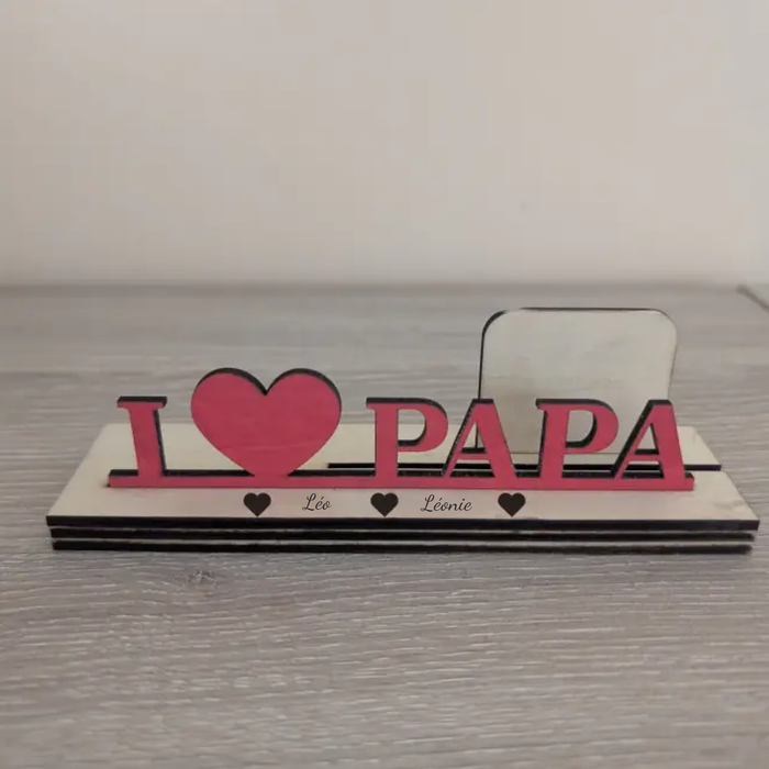 Support photo "I ❤️ PAPA" personnalisé – bois gravé – idée cadeau Fête des Pères - photo numéro 2