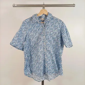 Chemise Cyrillus femme 36 à manches courtes imprimé fleuri bleu et blanc A522