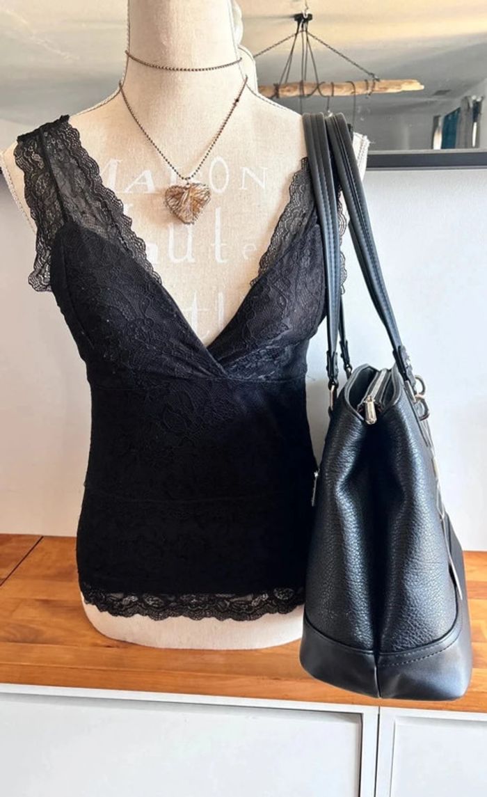 👜 sac à main fourre tout aspect cuir graine noir #davidjones - photo numéro 3