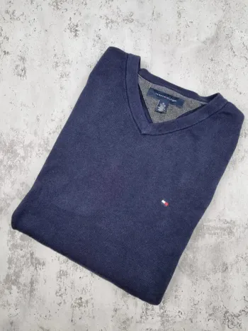 Pull col V Tommy Hilfiger bleu, XL Hommes