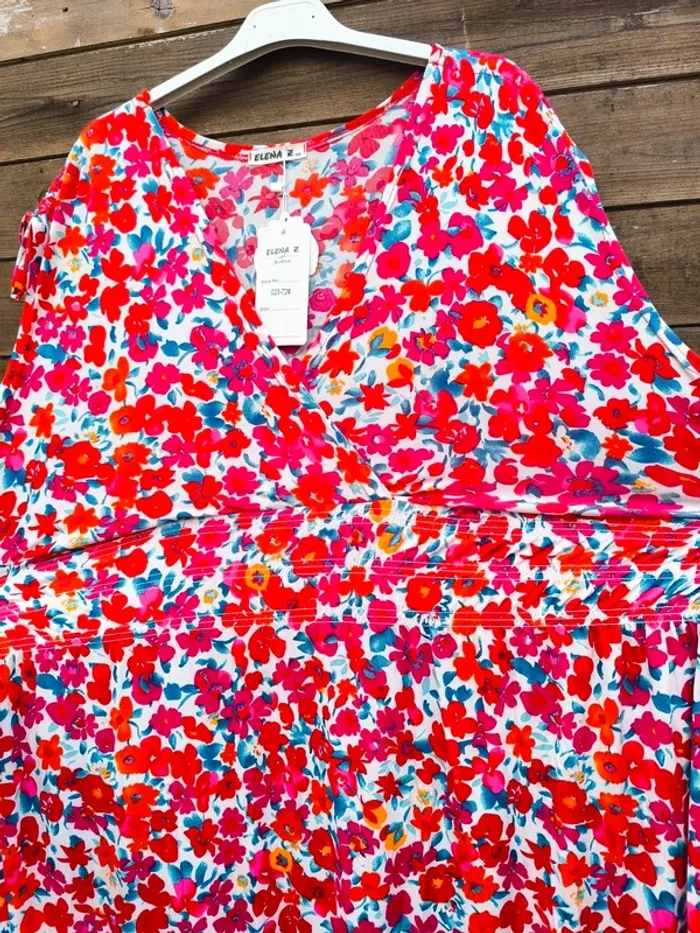 Robe longue magique extensible fleurie rouge et blanche à fleurs TU 38 à 52 - photo numéro 8